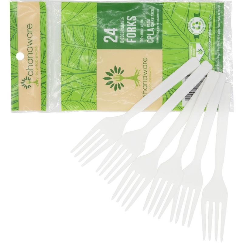 Ohanaware Disposable Cutlery, Forks, White, Pack Of 24 Forks (Min Order Qty 40) MPN:D-PLAF-R