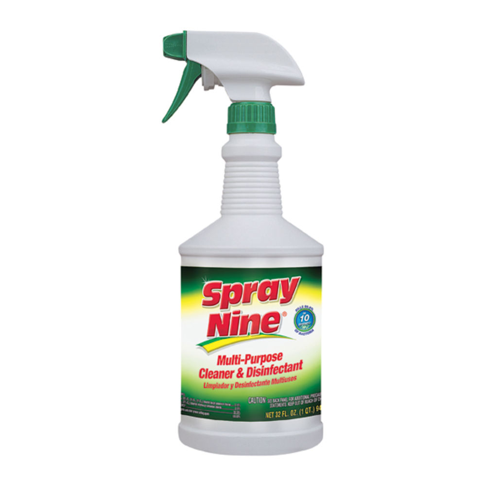 Spray Nine Heavy-Duty Cleaner/Degreaser w/Disinfectant - Spray - 32 fl oz (1 quart) - Bottle - 12 / Carton - Clear MPN:26832CT