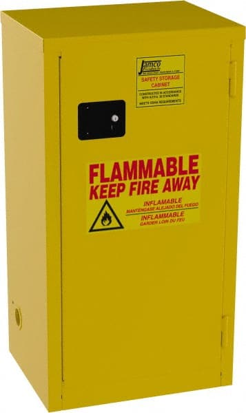 Flammable & Hazardous Storage Cabinets: 18 gal Drum, 1 Door, 2 Shelf, Self Closing, Yellow MPN:BJ18-YP