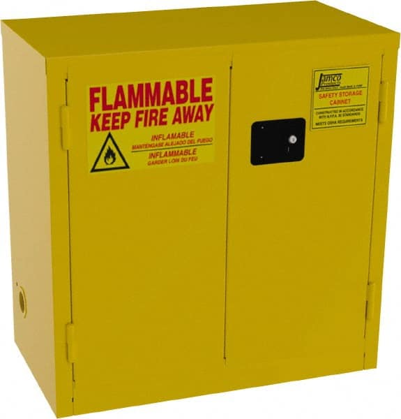 Flammable & Hazardous Storage Cabinets: 22 gal Drum, 2 Door, 1 Shelf, Manual Closing, Yellow MPN:BM22-YP
