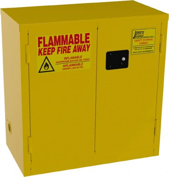 Flammable & Hazardous Storage Cabinets: 22 gal Drum, 2 Door, 1 Shelf, Self Closing, Yellow MPN:BS22-YP