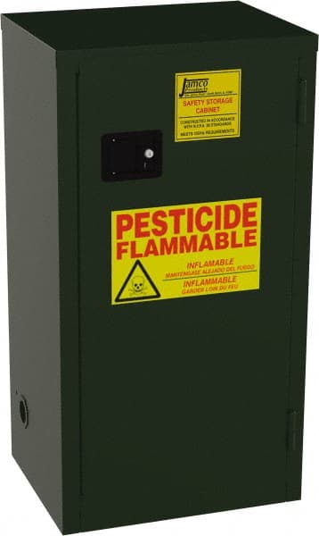 Flammable & Hazardous Storage Cabinets: 18 gal Drum, 1 Door, 2 Shelf, Manual Closing, Green MPN:FL18-EP