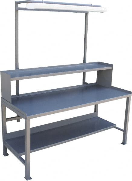 Stationary Heavy-Duty Workbench with Riser & Light Fixture: Gray MPN:WX372