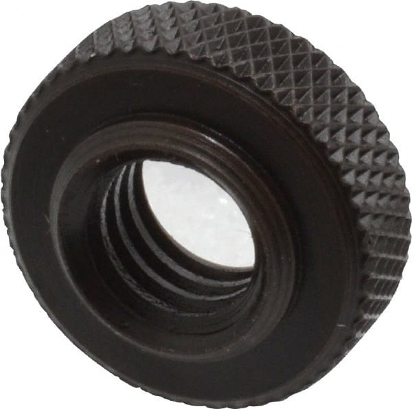 3/8-16 Inch UNC Thread, Black Oxide Finish, Steel Round Knurled Check Nut MPN:16904