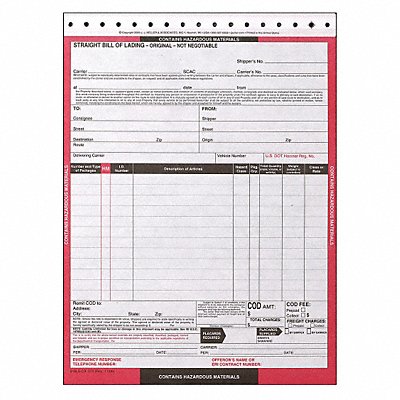 Hazmat Bill of Lading Forms Hazmat PK250 MPN:375