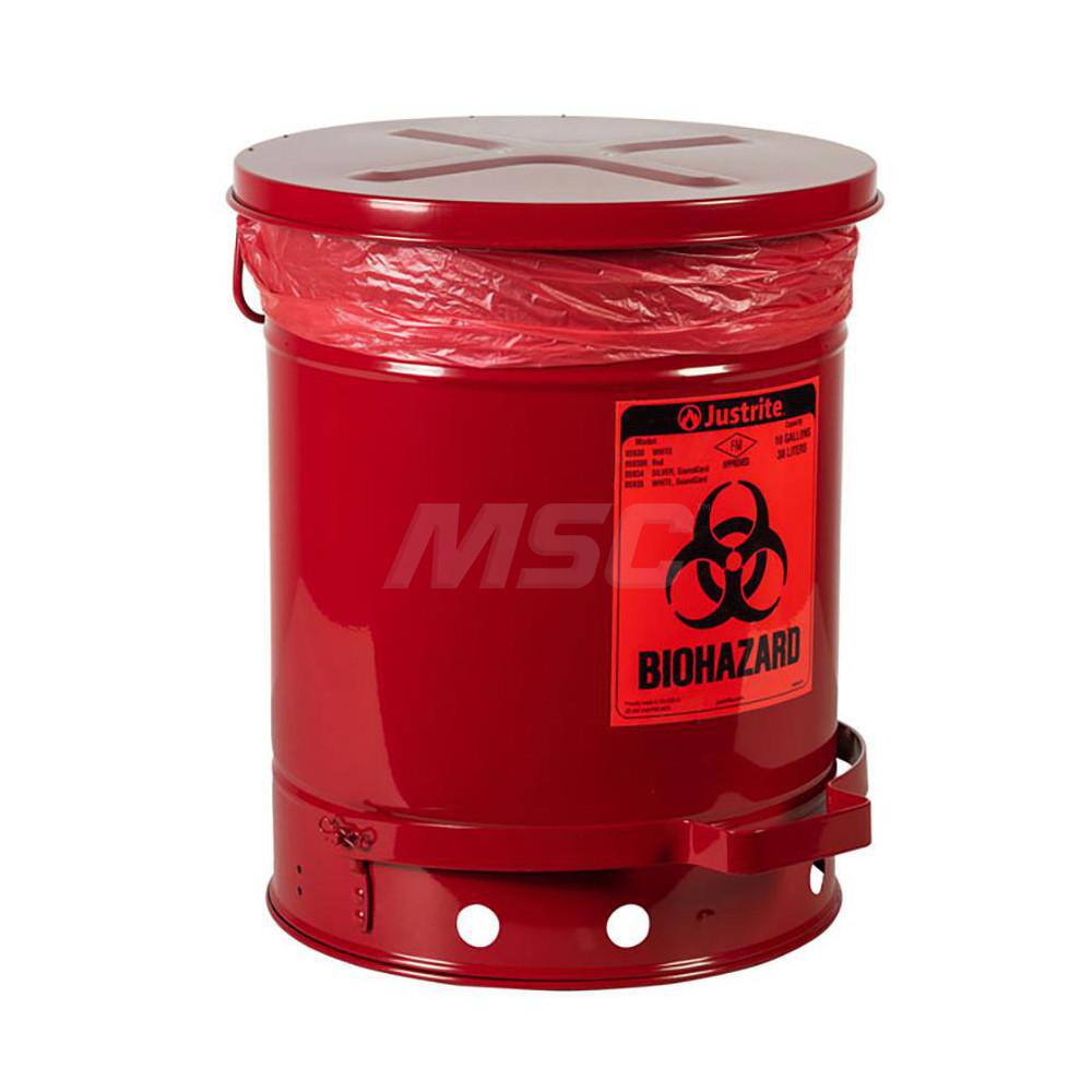 Oily Waste Cans & Receptacles, Capacity: 10.000 , Material: Steel , Color: Red, Red , Opening Style: Foot Operated , Overall Height: 18.25in  MPN:05930R