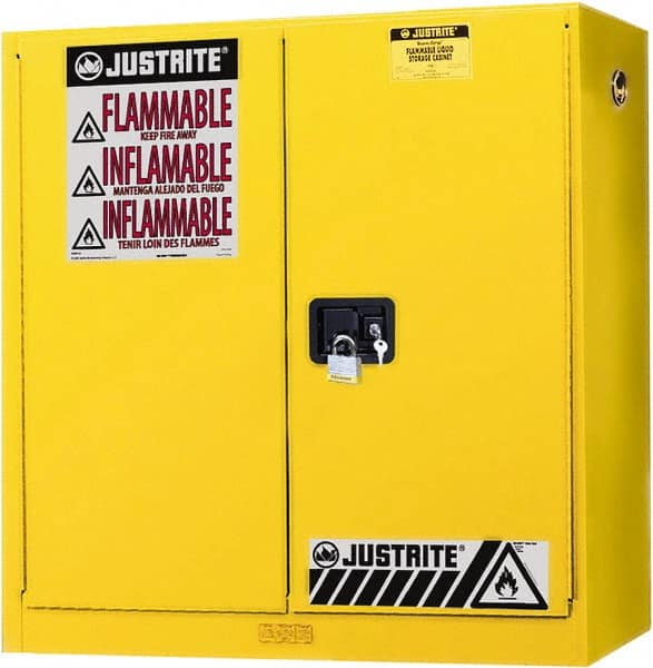 Flammable & Hazardous Storage Cabinets: 20 gal Drum, 2 Door, 3 Shelf, Manual Closing, Yellow MPN:893400
