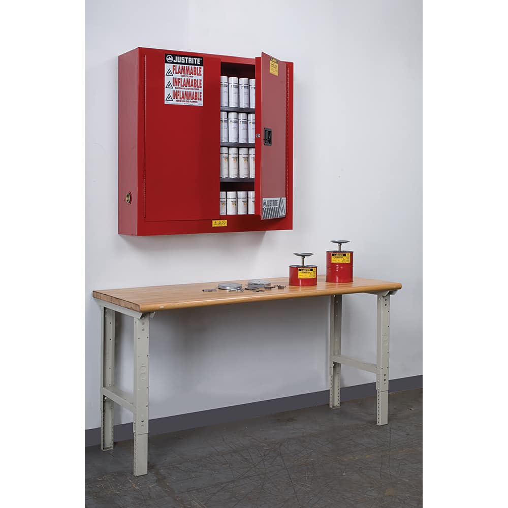 Wall Mount Cabinet: Manual Closing, 3 Shelves, Red MPN:8934016