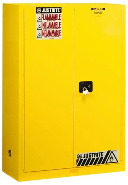 Flammable & Hazardous Storage Cabinets: 45 gal Drum, 2 Door, 2 Shelf, Manual Closing, Yellow MPN:894500