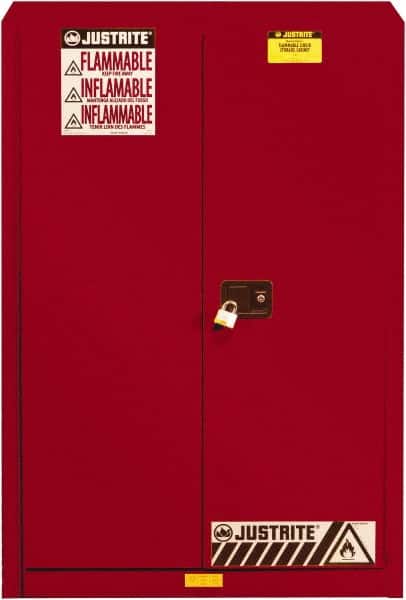 Flammable & Hazardous Storage Cabinets: 60 gal Drum, 2 Door, 5 Shelf, Self Closing, Red MPN:894531