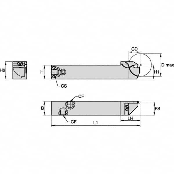 Indexable Grooving-Cutoff Toolholder: EVSCFL080210, 2 to 2 mm Groove Width, 10 mm Max Depth of Cut, Left Hand MPN:6179733