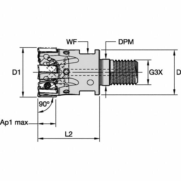 25mm Cut Diam, 11mm Max Depth, M12 Modular Connection Shank, 62mm OAL, Indexable Square-Shoulder End Mill MPN:6131686