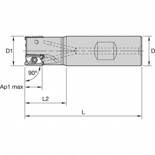 32mm Cut Diam, 11mm Max Depth, 32mm Shank Diam, Weldon Shank, 110mm OAL, Indexable Square-Shoulder End Mill MPN:6134185