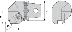 Size KM63, 60mm Head Length, 43mm Ctr to Cutting Edge, Right Hand Internal Modular Threading Cutting Unit Head MPN:2265412