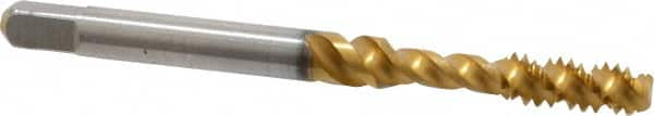 Spiral Flute Tap: #10-24, UNC, 3 Flute, Bottoming, 2B & 3B Class of Fit, Vanadium High Speed Steel, TiN Finish MPN:4130411