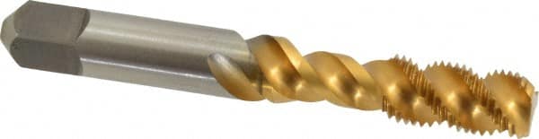 Spiral Flute Tap: 3/8-24, UNF, 3 Flute, Bottoming, 3B Class of Fit, Vanadium High Speed Steel, TiN Finish MPN:4131061