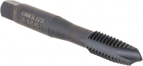 Spiral Point Tap: 3/8-16 UNC, 3 Flutes, Plug Chamfer, 3B Class of Fit, High-Speed Steel-E, Oxide Coated MPN:5416899