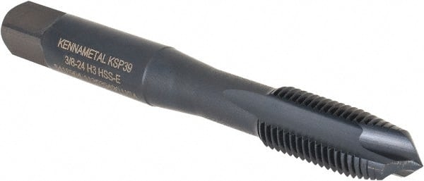 Spiral Point Tap: 3/8-24 UNF, 3 Flutes, Plug Chamfer, 3B Class of Fit, High-Speed Steel-E, Oxide Coated MPN:5416904