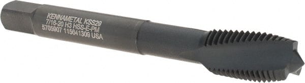 Spiral Flute Tap: 7/16-20, UNF, 2 Flute, Plug, Vanadium High Speed Steel, Oxide Finish MPN:5705907