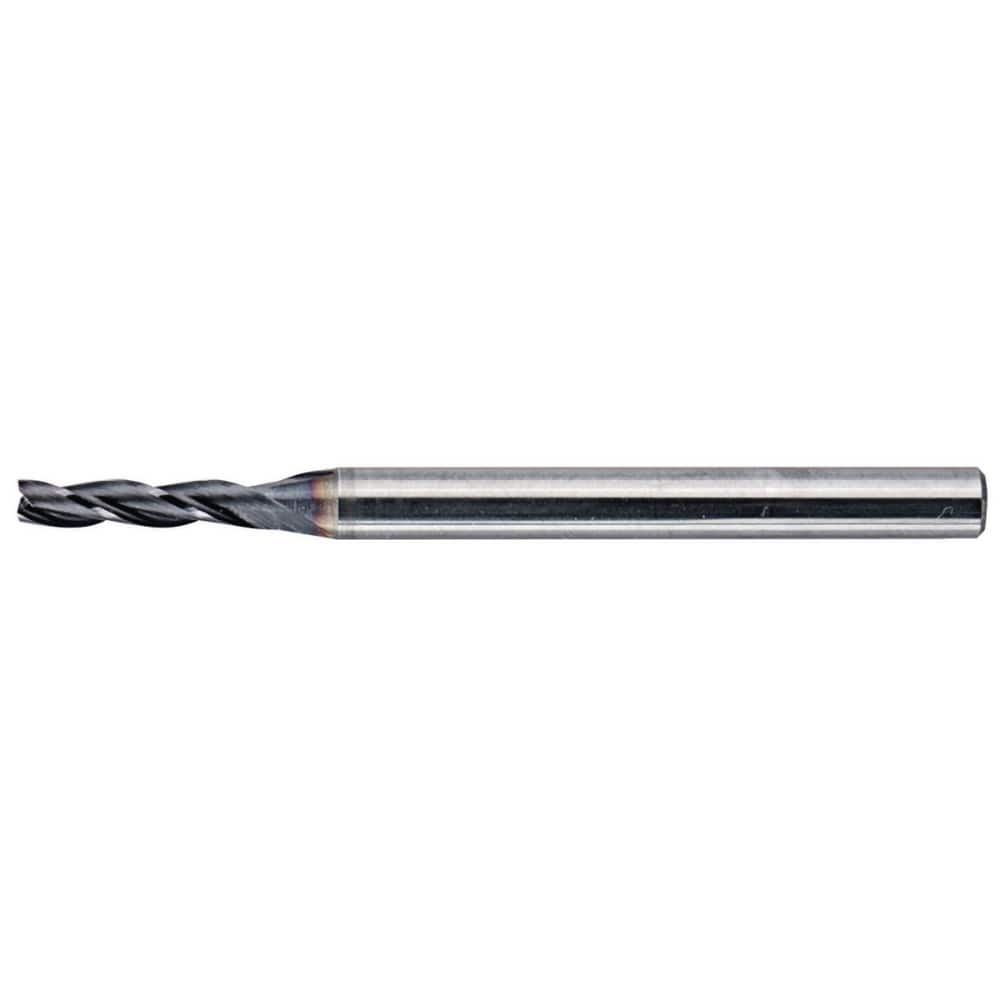 Square End Mill: 0.0236'' Dia, 0.0591'' LOC, 0.1181'' Shank Dia, 1.4961'' OAL, 3 Flutes, Solid Carbide MPN:6415930