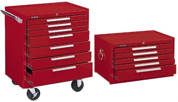 7 Drawer, 2 Piece, Red Steel Roller Cabinet Combo MPN:0067786/0067778