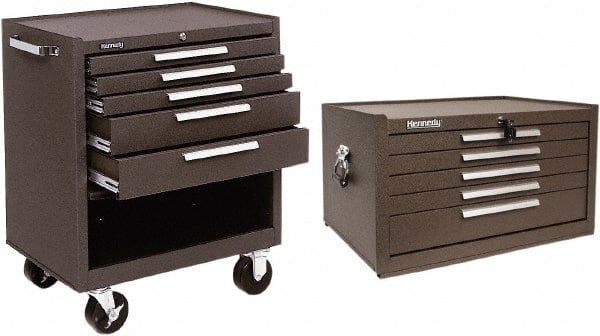 5 Drawer, 2 Piece, Brown Steel Roller Cabinet Combo MPN:0092364/0067779