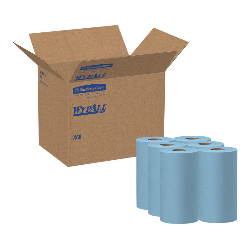 Wypall X60 Wipers, Unscented, 19 5/8in x 13 7/16in, Blue, 130 Sheet Per Roll, Case Of 6 Rolls MPN:35431