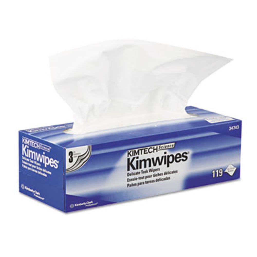 KIMTECH Delicate Task Wipers - Pop-Up Box - For Laboratory - 119 / Box - 1 / Box - Absorbent - White (Min Order Qty 6) MPN:34743