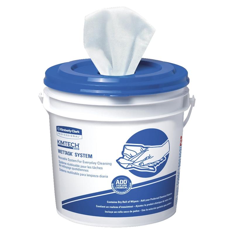 WypAll Critical Clean Wipers for Bleach, Disinfectants, and Sanitizers, WetTask Customizable Wet Wiping System, 12in x 6in, 140 Sheets Per Roll, Case Of 6 Rolls, 1 Bucket Included MPN:06411