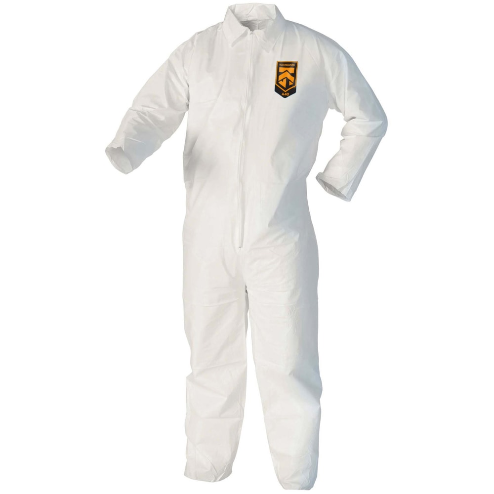 Kleenguard A40 Coveralls - Zipper Front - Large Size - Liquid, Flying Particle Protection - White - Comfortable, Zipper Front, Breathable - 25 / Carton MPN:44303