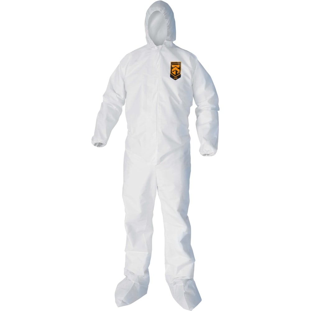 Kleenguard A40 Coveralls - Zipper Front, Elastic Wrists, Ankles, Hood & Boots - Extra Large Size - Liquid, Flying Particle Protection - White - Hood, Zipper Front, Elastic Wrist, Elastic Ankle, Breathable, Low Linting - 25 / Carton MPN:44334CT