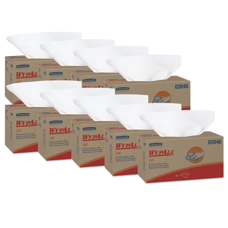 Kimberly-Clark WYPALL L40 Wipers, Unscented, 10 13/16in x 10in, White, 90 Wipers Per Box, Case Of 9 Boxes MPN:3046