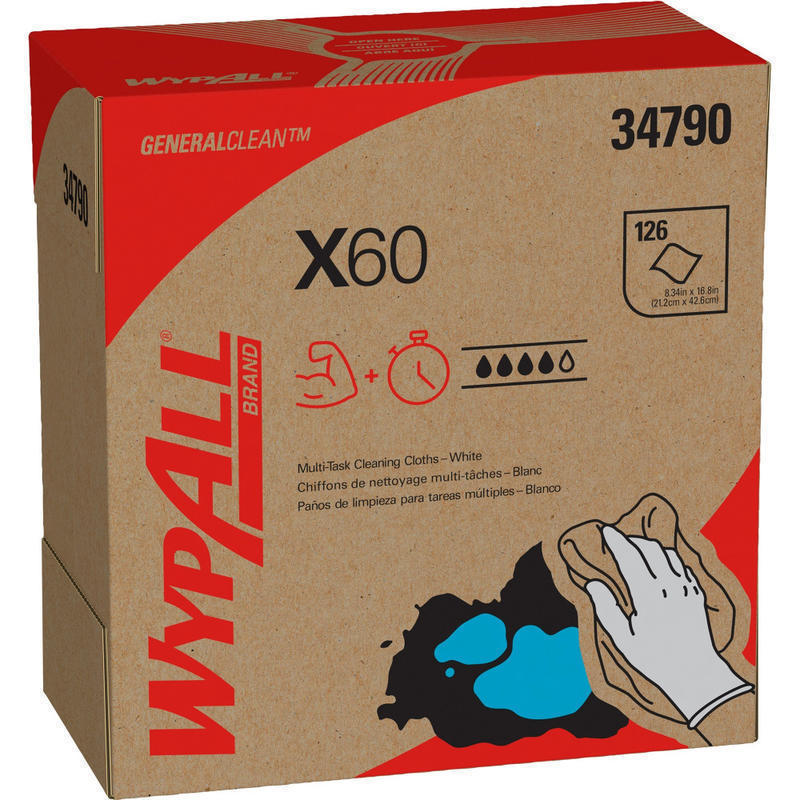 Wypall General Clean X60 Multi-Task Cleaning Cloths, 8-3/8in x 16-13/16in, 126 Cloths Per Box, Carton Of 10 Boxes MPN:34790CT