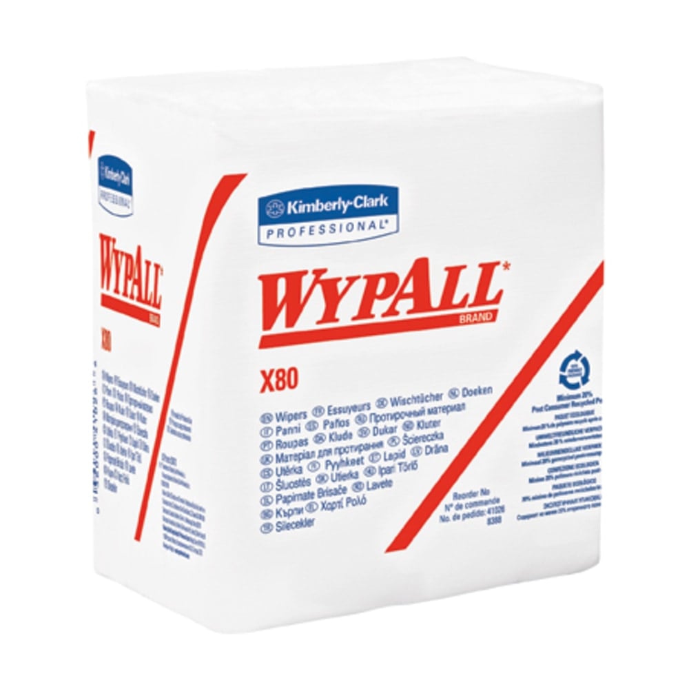 WypAll X80 HydroKnit Cloths, 12 1/2in x 12in, White, 50 Cloths Per Box, Carton Of 4 Boxes MPN:41026