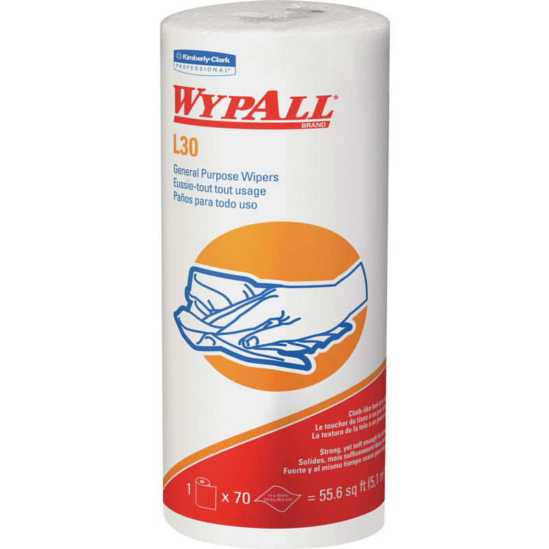 Wypall GeneralClean L30 Heavy Cleaning Towels - 11in x 10.40in - 70 Sheets/Roll - White - 1 Each (Min Order Qty 11) MPN:05843