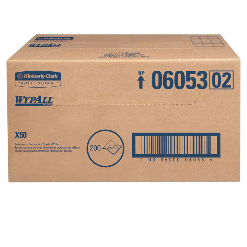 WypAll X50 Wipers, 23 1/2in x 12 1/2in, White, Carton Of 200 (Min Order Qty 2) MPN:6053