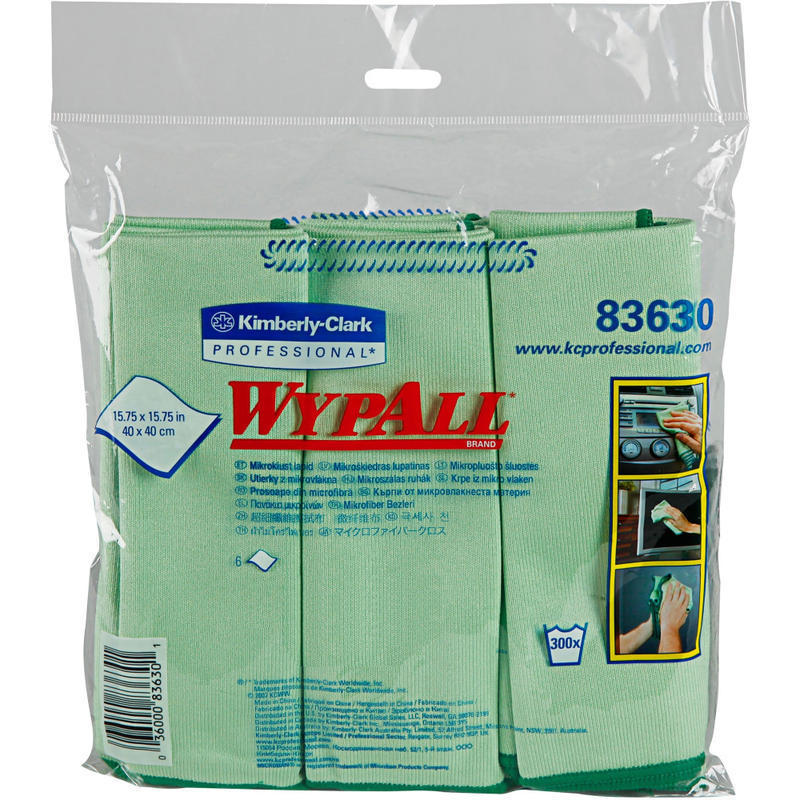 Wypall Microfiber Cloths - General Purpose - For Nonporous Surface - 15.75in Length x 15.75in Width - 24 / Carton - Green MPN:83630CT