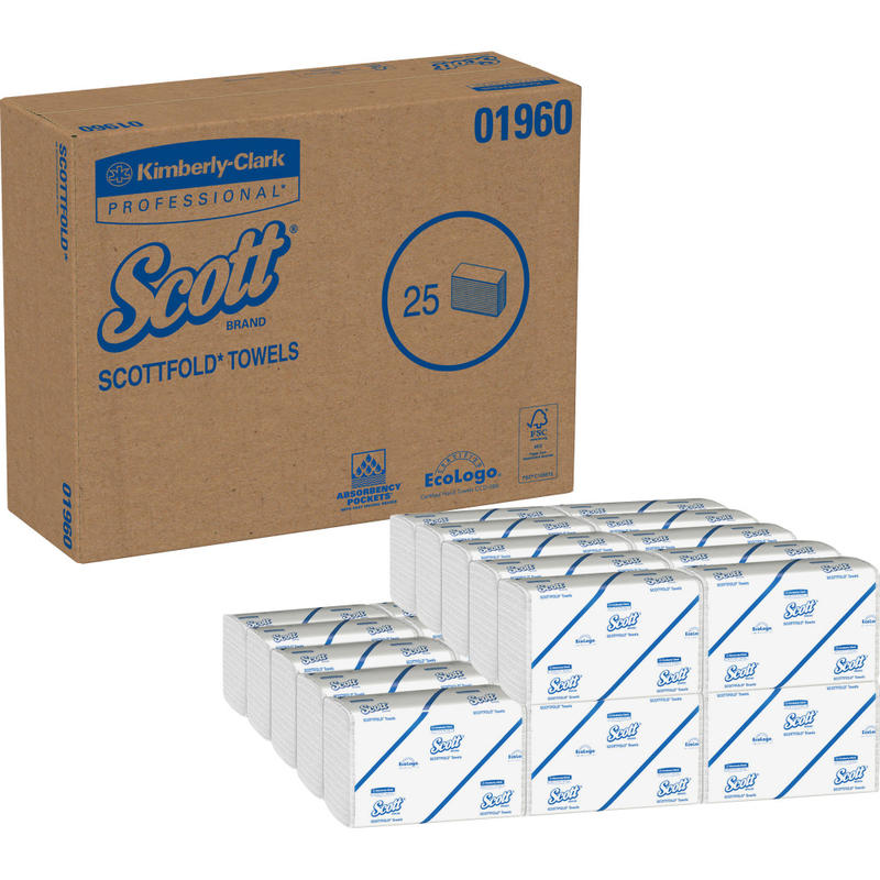 Scott Pro Scottfold Multifold Paper Towels with Fast-Drying Absorbency Pockets, 175 Sheets Per Pack, 25 Packs Per Case MPN:01960DUP