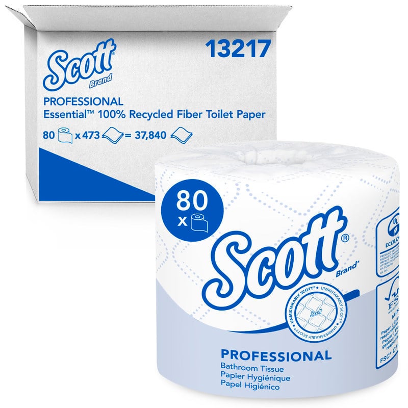 Scott Essential 2-Ply Toilet Paper, 100% Recycled, FSC Certified, 506 Sheets Per Roll, Pack Of 80 Rolls (Min Order Qty 2) MPN:13217