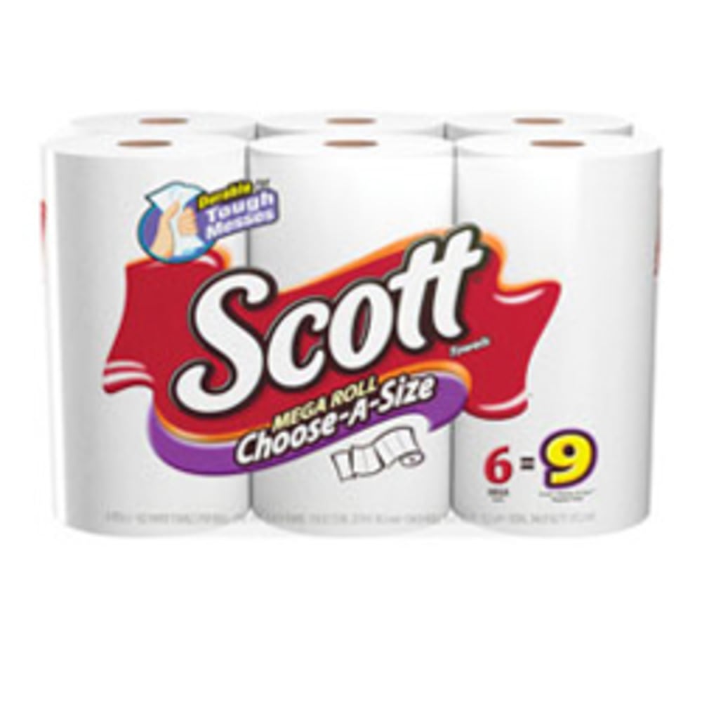 Scott Mega 1-Ply Choose-A-Size Paper Towels, 102 Sheets Per Roll, Pack Of 6 Rolls (Min Order Qty 6) MPN:16447