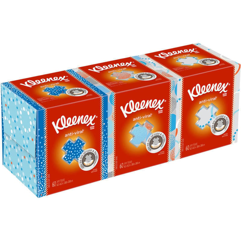 Kleenex Anti-Viral 3-Ply Facial Tissue, White, 68 Sheets Per Box, Carton Of 12 (Min Order Qty 2) MPN:21286CT