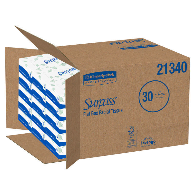 Surpass 2-Ply Facial Tissue, Unscented, 100 Tissues Per Box, Case of 30 Boxes (Min Order Qty 2) MPN:21340