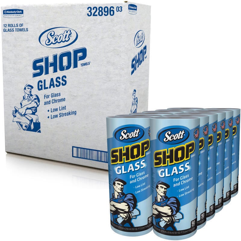 Scott Glass Cleaning Shop Towels - 90 Sheets/Roll - Blue - 1080 / Carton (Min Order Qty 2) MPN:32896