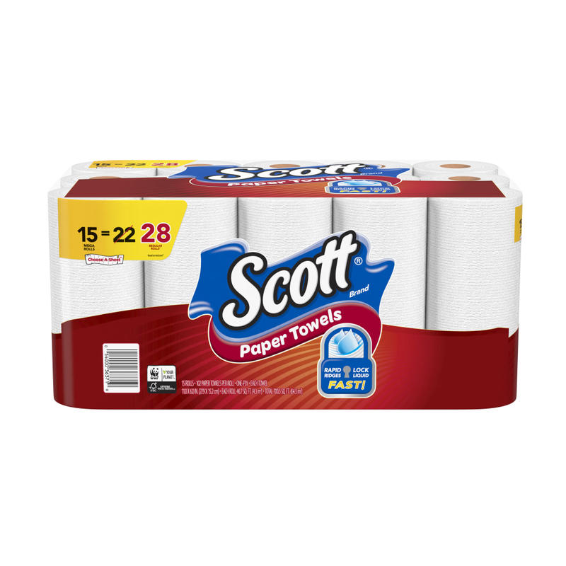 Scott Select-A-Size Mega 1-Ply Paper Towels, 102 Sheets Per Roll, Pack Of 15 Rolls (Min Order Qty 3) MPN:36371