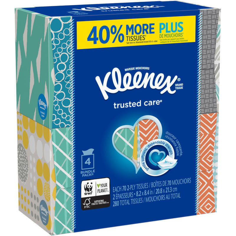 Kleenex Trusted Care 2-Ply Facial Tissues, White, 70 Tissues Per Box, Pack Of 4 (Min Order Qty 6) MPN:KCC50184