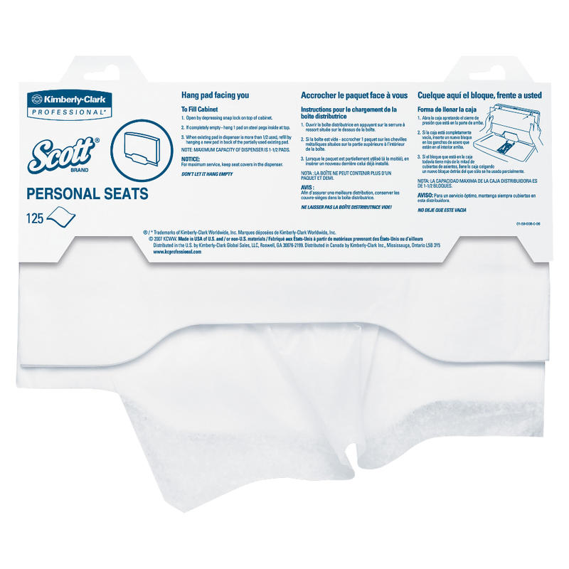 Scott Personal Toilet Seat Covers, 15in x 18in, White, Pack Of 125 (Min Order Qty 9) MPN:07410PK