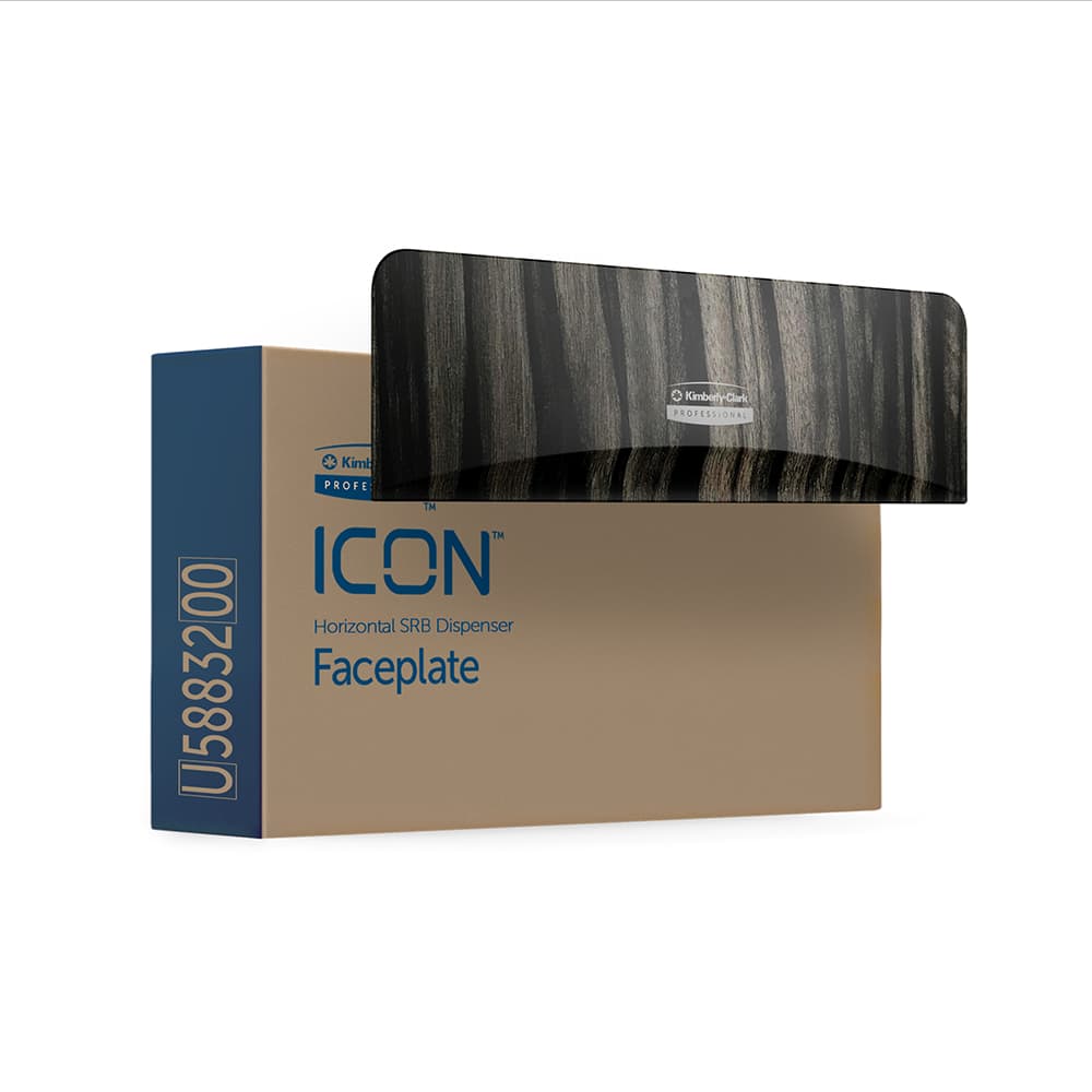 ICON Faceplate, Ebony Woodgrain Design, for Coreless Standard Roll Horizontal Toilet Paper Dispensers 2 Roll MPN:58832