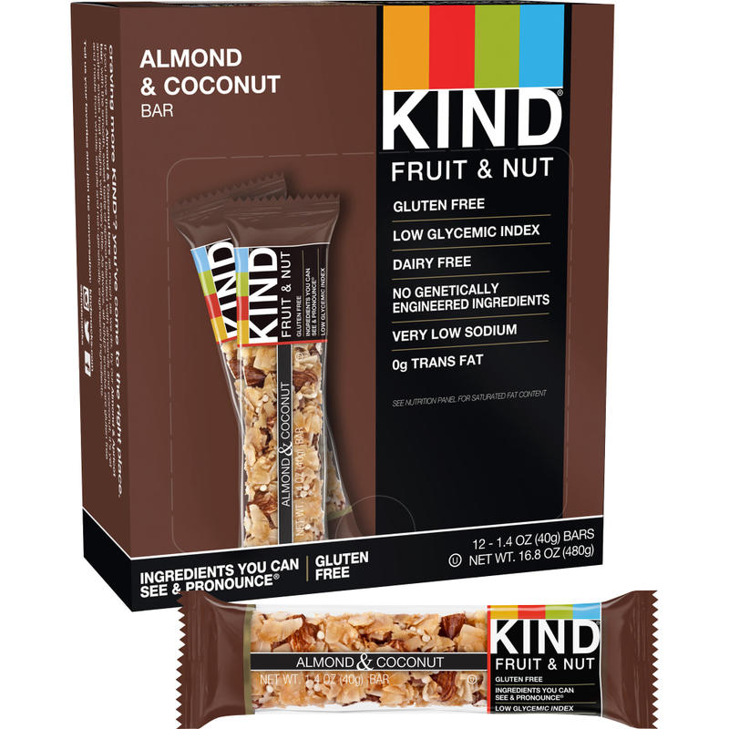 KIND Almond And Coconut Fruit And Nut Bars, 1.4 Oz, Box Of 12 (Min Order Qty 3) MPN:17828