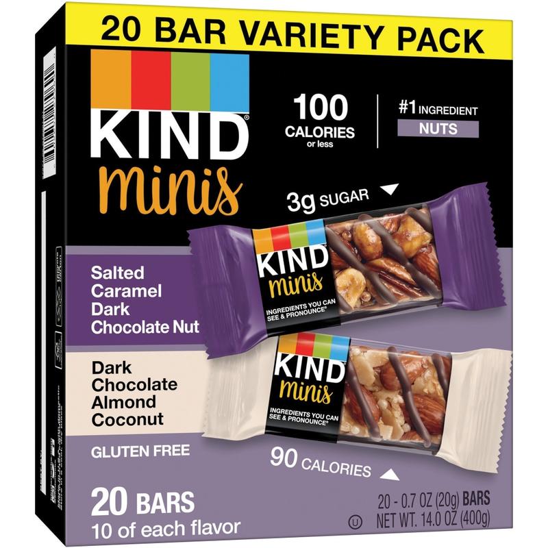 KIND Minis Dark Chocolate Nut Bars Variety - Trans Fat Free, Gluten-free, Low Glycemic, Low Sodium - Dark Chocolate Almond & Coconut, Salted Caramel & Dark Chocolate Nut - 0.70 oz - 20 / Pack (Min Order Qty 3) MPN:27970