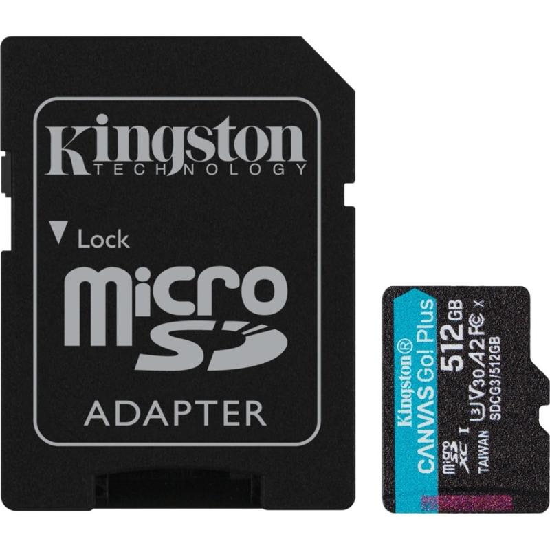 Kingston Canvas Go! Plus SDCG3 512 GB Class 10/UHS-I (U3) microSDXC - 170 MB/s Read - 90 MB/s Write - Lifetime Warranty MPN:SDCG3/512GB